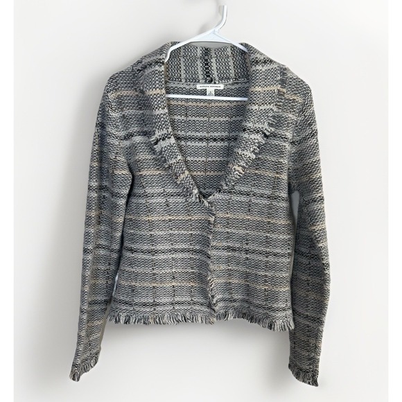 Banana Republic Womens Gray Wool Angora Fringe Cardigan Sm Cozy Office Neutral - Picture 1 of 11